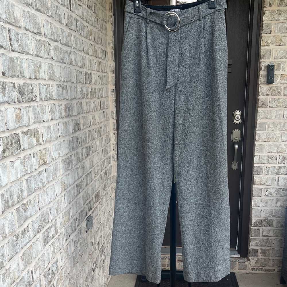 Express Wide Leg High Rise Trouser Pants 4R Brown 4R Tweed